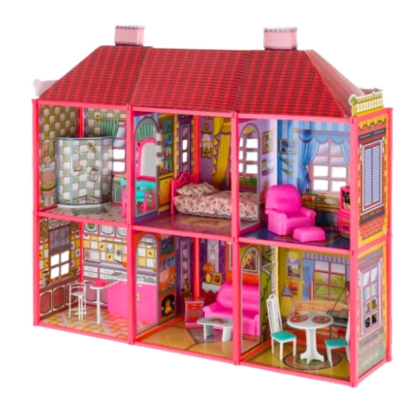LEAN TOYS Villa duży domek dla lalek 6 pokoi meble akcesoria 128 szt.