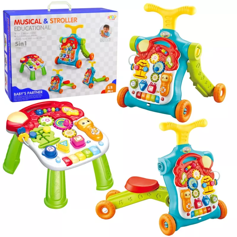 LEAN TOYS Walker Pusher Scooter Educational Table Interactive Panel 5 in 1 Colorful