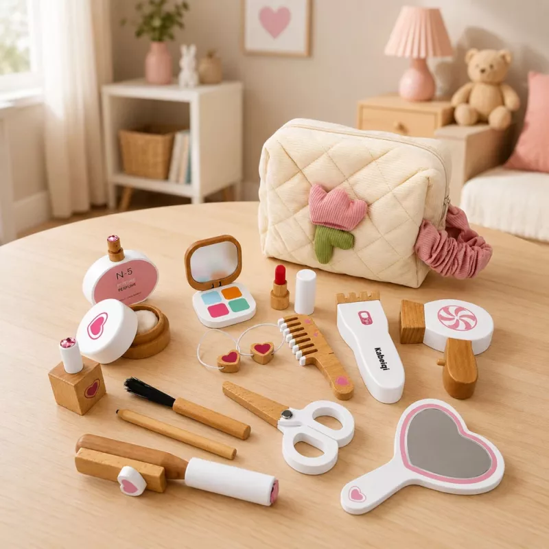 LEAN TOYS Drewniany zestaw do makijażu kosmetyczka akcesoria 16 szt.