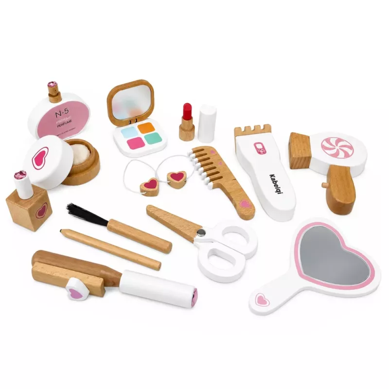 LEAN TOYS Drewniany zestaw do makijażu kosmetyczka akcesoria 16 szt.