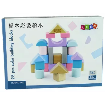 LEAN TOYS Klocki Drewniane Pastelowe Kolory 28 Elementów Zamek