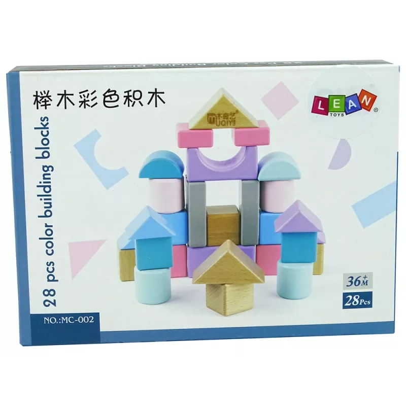 LEAN TOYS Klocki Drewniane Pastelowe Kolory 28 Elementów Zamek