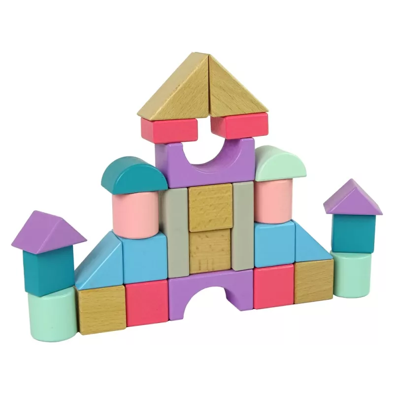 LEAN TOYS Klocki Drewniane Pastelowe Kolory 28 Elementów Zamek