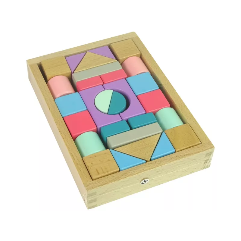 LEAN TOYS Klocki Drewniane Pastelowe Kolory 28 Elementów Zamek