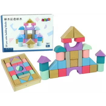 LEAN TOYS Klocki Drewniane Pastelowe Kolory 28 Elementów Zamek