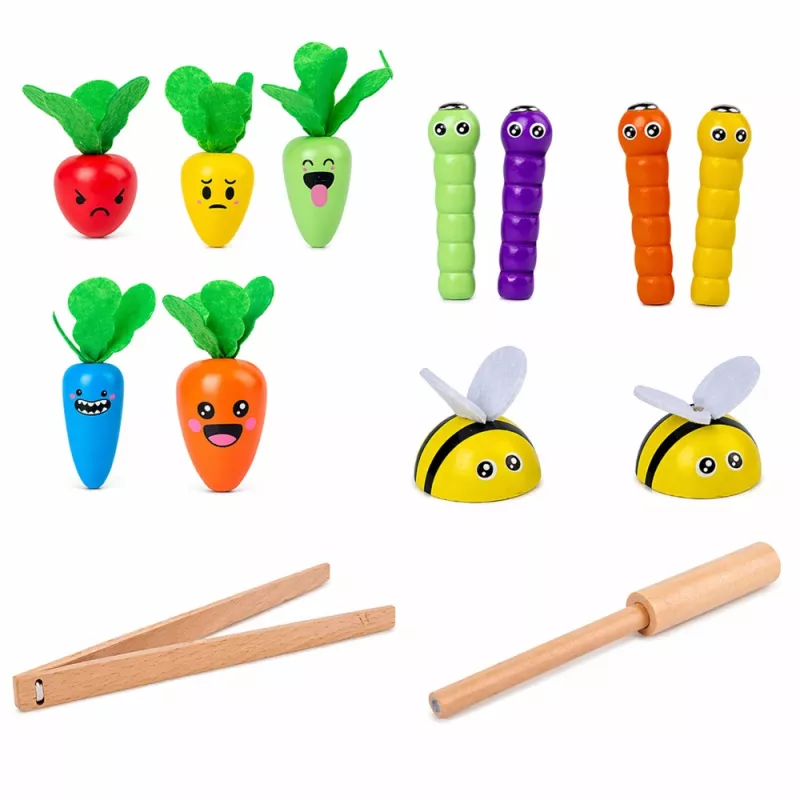 LEAN TOYS Drewniana gra magnetyczna Marchewki i Dżdżownice