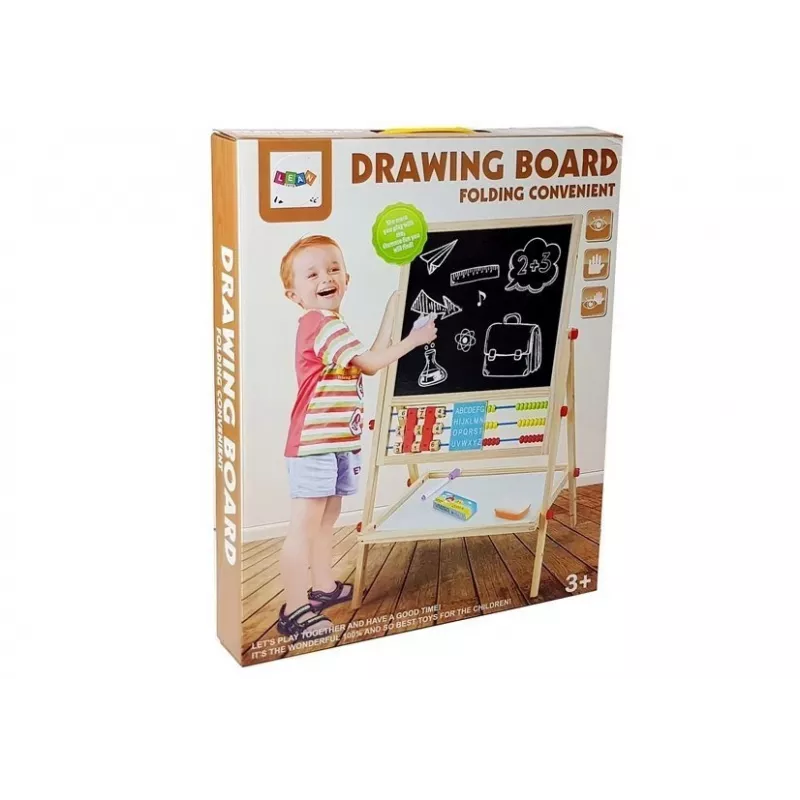 LEAN TOYS Drewniana Tablica Kredowa z Liczydłem, Zegarem, Cyframi i Magnesem