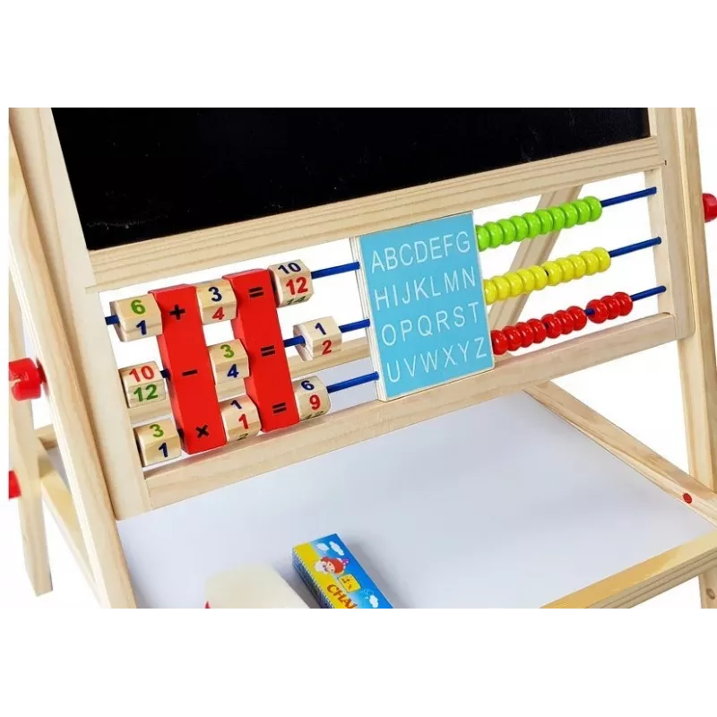 LEAN TOYS Drewniana Tablica Kredowa z Liczydłem, Zegarem, Cyframi i Magnesem