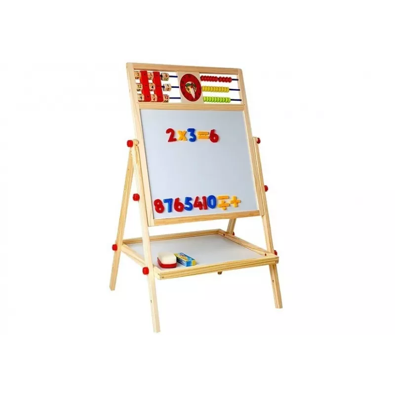 LEAN TOYS Drewniana Tablica Kredowa z Liczydłem, Zegarem, Cyframi i Magnesem