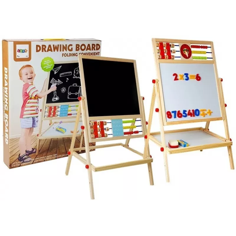 LEAN TOYS Drewniana Tablica Kredowa z Liczydłem, Zegarem, Cyframi i Magnesem