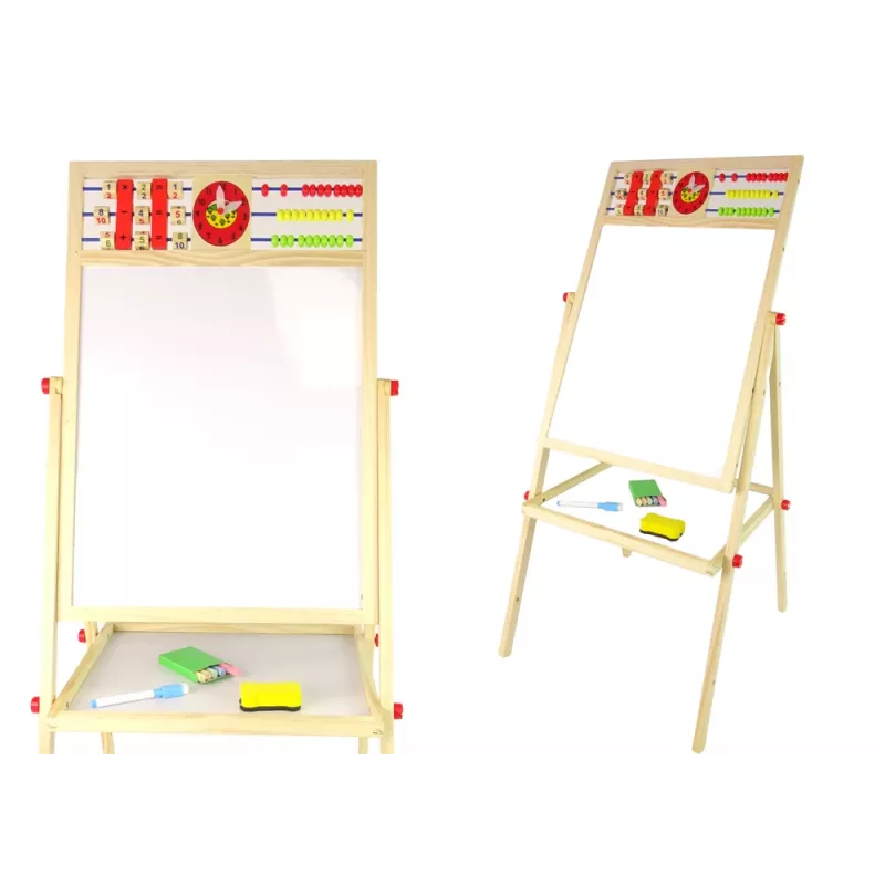 LEAN TOYS Drewniana Tablica Edukacyjna 2w1 Magnetyczno-Kredowa z Akcesoriami Tabliczka Mnożenia Alfabet
