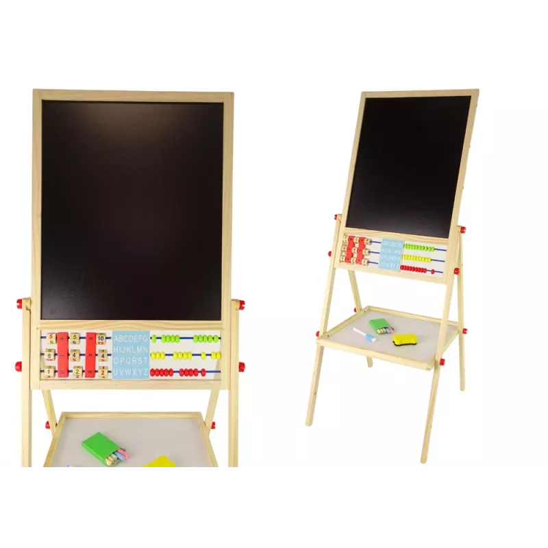 LEAN TOYS Drewniana Tablica Edukacyjna 2w1 Magnetyczno-Kredowa z Akcesoriami Tabliczka Mnożenia Alfabet