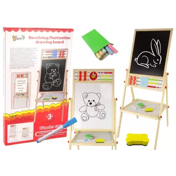 LEAN TOYS Drewniana Tablica Edukacyjna 2w1 Magnetyczno-Kredowa z Akcesoriami Tabliczka Mnożenia Alfabet
