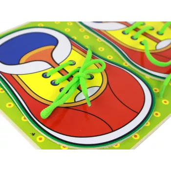 LEAN TOYS Drewniana zabawka edukacyjna do nauki wiązania sznurowadeł