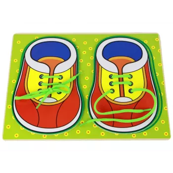 LEAN TOYS Drewniana zabawka edukacyjna do nauki wiązania sznurowadeł