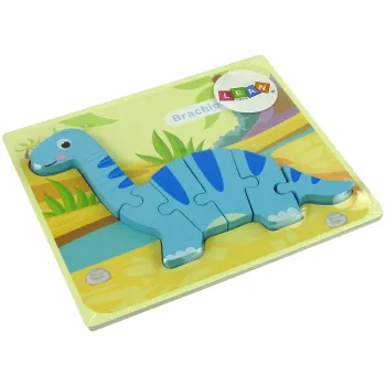 LEAN TOYS Drewniana Układanka Dinozaur Brachiozaur Niebieski