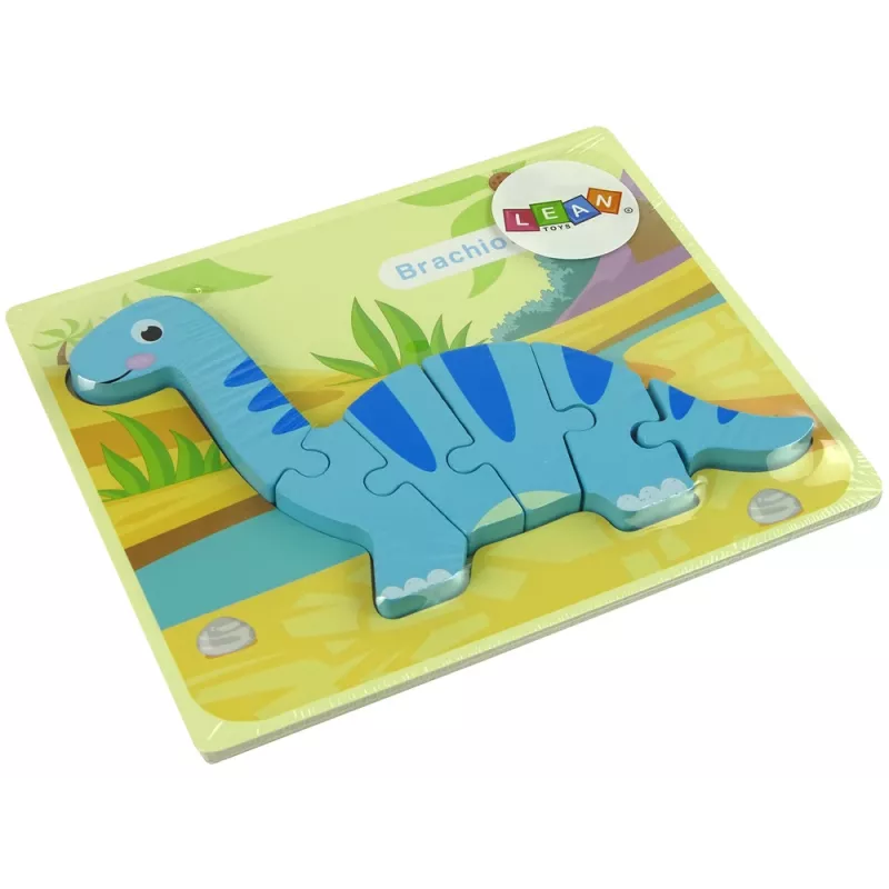 LEAN TOYS Drewniana Układanka Dinozaur Brachiozaur Niebieski