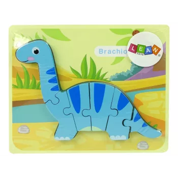 LEAN TOYS Drewniana Układanka Dinozaur Brachiozaur Niebieski