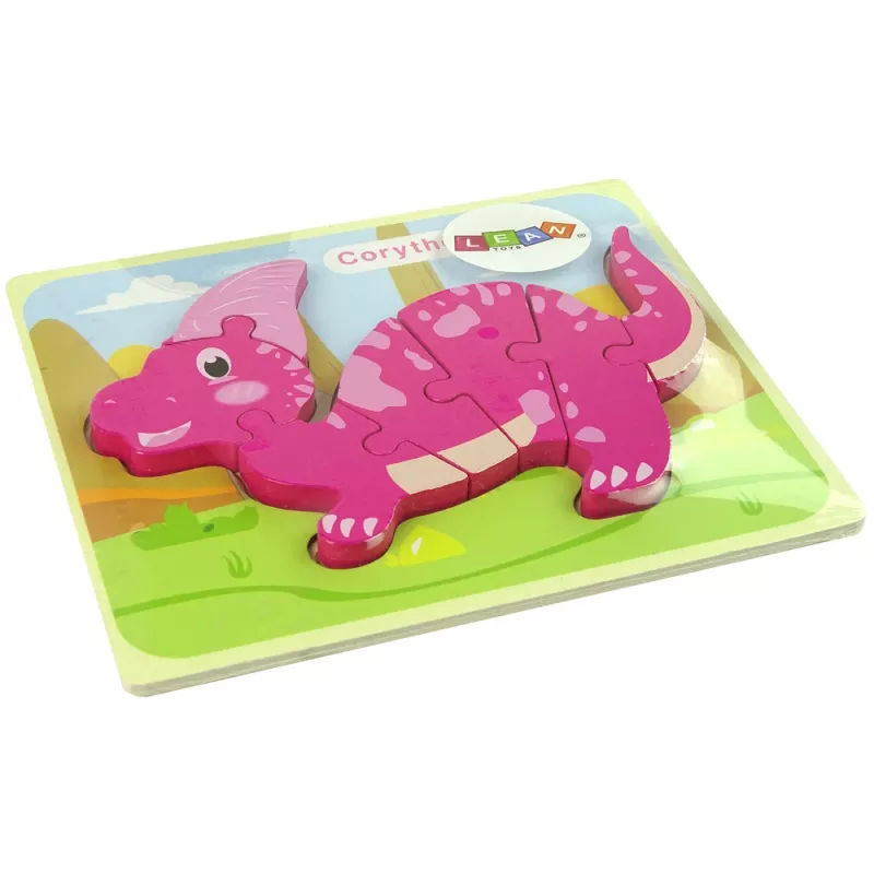 LEAN TOYS Wooden Puzzle Dinosaur Corythosaurus Pink Spinosaurus Purple
