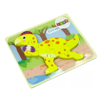 LEAN TOYS Drewniana Układanka Dinozaur Stegozaur Żółty