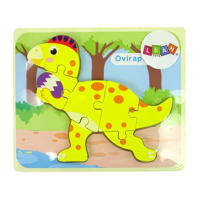 LEAN TOYS Drewniana Układanka Dinozaur Stegozaur Żółty