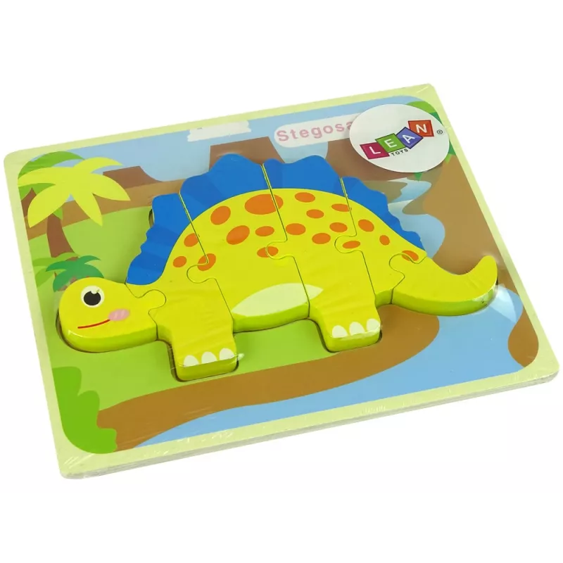 LEAN TOYS Drewniana Układanka Dinozaur Stegozaur Żółty