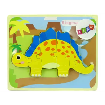 LEAN TOYS Drewniana Układanka Dinozaur Stegozaur Żółty