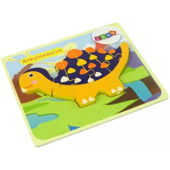 LEAN TOYS Drewniana Układanka Dinozaury Triceratops Ankylozaur Pomarańczowy