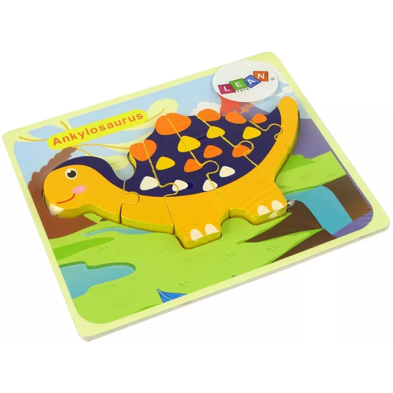 LEAN TOYS Drewniana Układanka Dinozaury Triceratops Ankylozaur Pomarańczowy