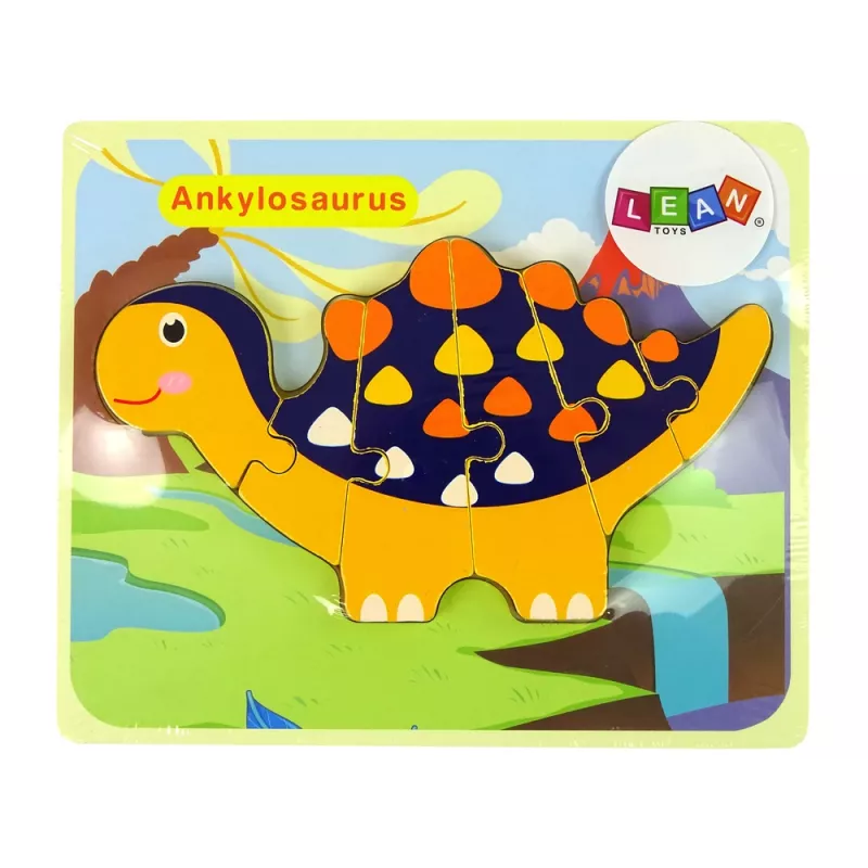 LEAN TOYS Drewniana Układanka Dinozaury Triceratops Ankylozaur Pomarańczowy