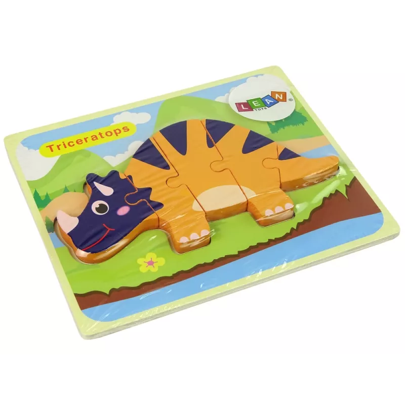 LEAN TOYS Drewniana Układanka Dinozaury Triceratops Ankylozaur Pomarańczowy