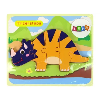 LEAN TOYS Drewniana Układanka Dinozaury Triceratops Ankylozaur Pomarańczowy