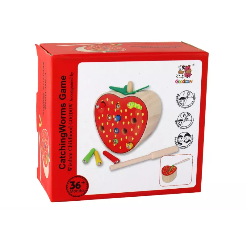 LEAN TOYS Drewniana Gra Magnetyczna Truskawka Łap Robaka