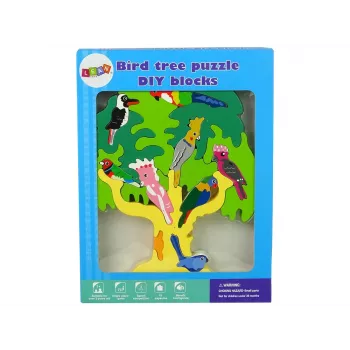 LEAN TOYS Drewniane Drzewo Ptaki Papugi DIY Drewniane Klocki Puzzle