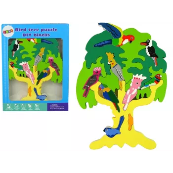 LEAN TOYS Drewniane Drzewo Ptaki Papugi DIY Drewniane Klocki Puzzle
