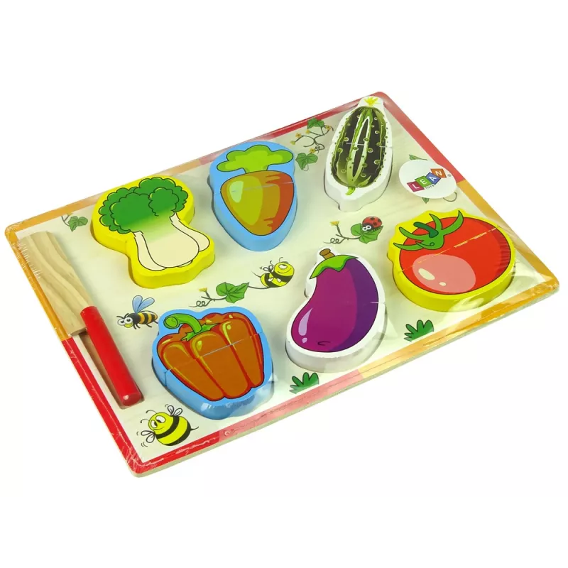 LEAN TOYS Drewniany zestaw do krojenia warzyw 6 elementów Pomidor Papryka Ogórek