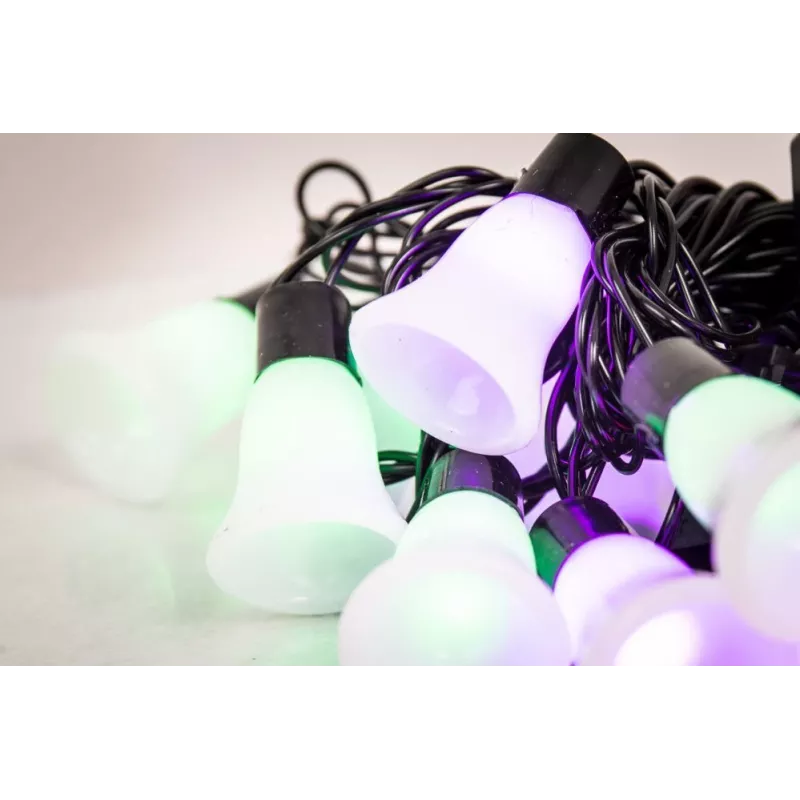 Lampka LED łańcuchowa z dzwoneczkami, 20 ciepłych białych diod LED, 2,5 m, na baterie, złota