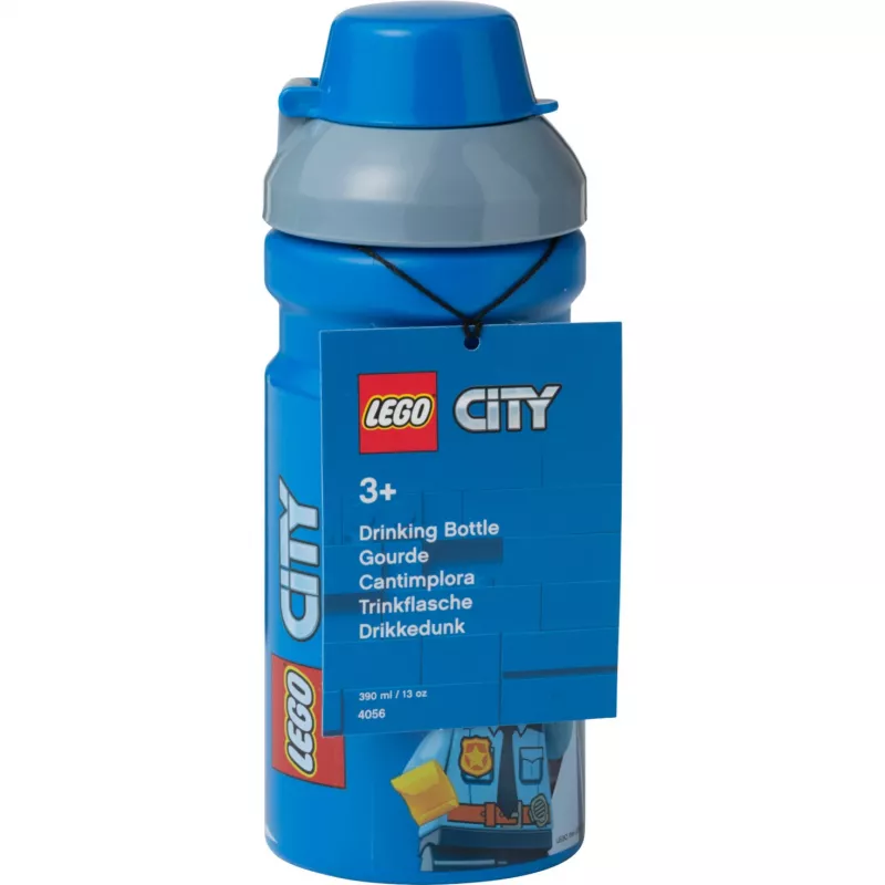 Butelka do picia LEGO City 390 ml Niebieska z miękką silikonową końcówką i półprzezroczystą nakrętką, PP/Silikon, 1 sztuka (40561735)