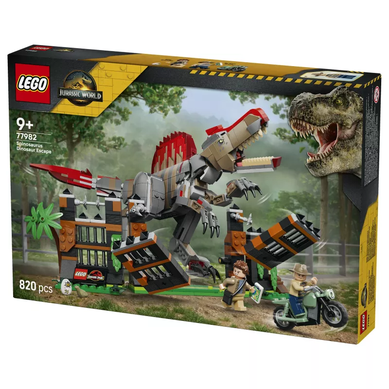LEGO Jurassic World 77982 Spinosaurus Dinosaur Escape Zestaw Budowlany z Minifigurkami Owena Grady i Claire Dearing (248 elementów)