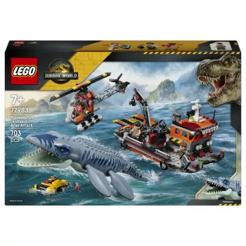 LEGO Jurassic World 77983 Mosasaurus Dinosaur Boat Attack (280 elementów, 3 minifigurki, wiek 7+)