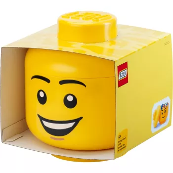 LEGO Storage Head Happy Boy Duży Żółty 8.5L Pojemnik do przechowywania w kształcie głowy minifigurki z polipropylenu (40320820)