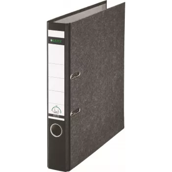 Leitz 1050 Standard segregator dźwigniowy A4 52 mm czarny z tektury pochodzącej z recyklingu ze szczelinami, otworem na palec, metalowymi narożnikami ochronnymi 1050-50-95