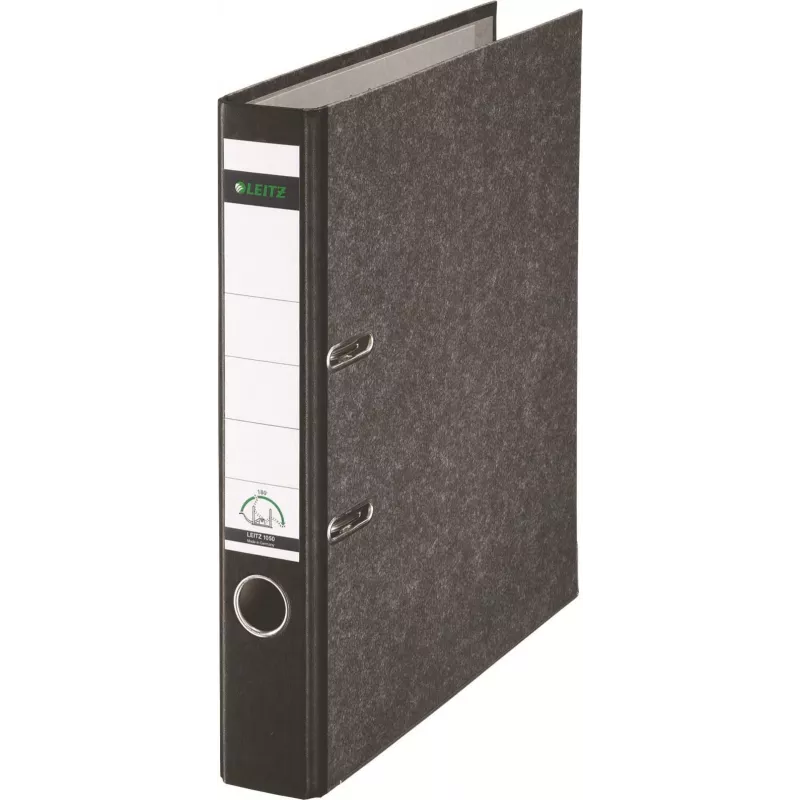 Leitz 1050 Standard segregator dźwigniowy A4 52 mm czarny z tektury pochodzącej z recyklingu ze szczelinami, otworem na palec, metalowymi narożnikami ochronnymi 1050-50-95