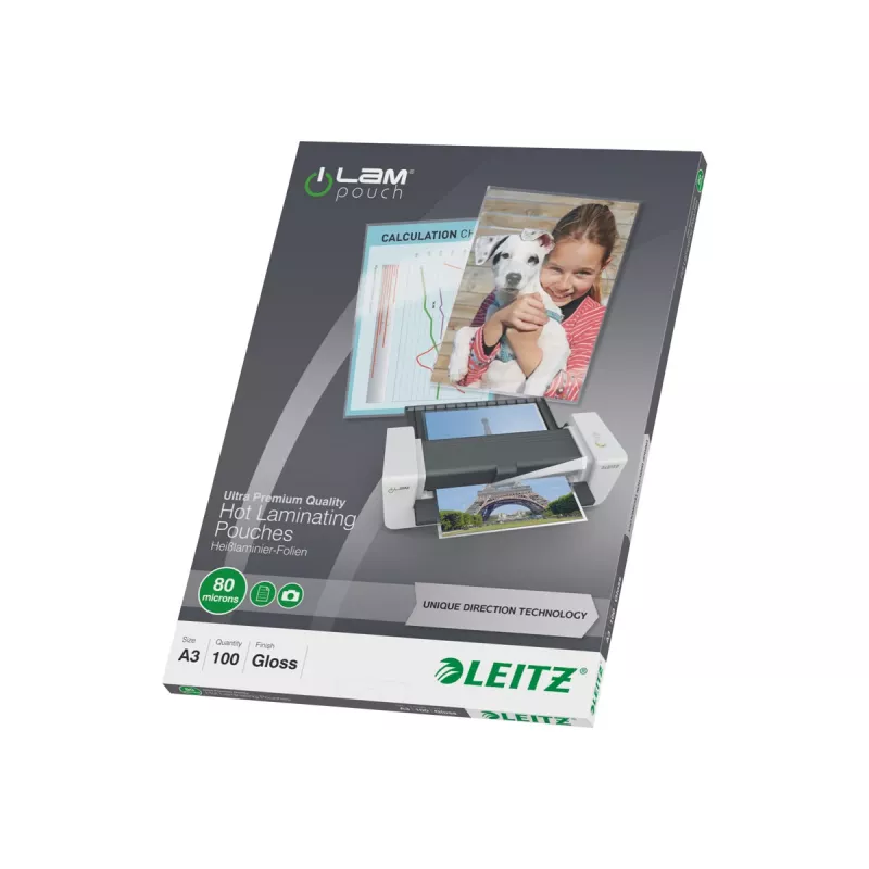 Leitz 7485-00-00 A3 folie do laminowania, błyszczące krystalicznie przezroczyste, 125 mikronów, 100 sztuk