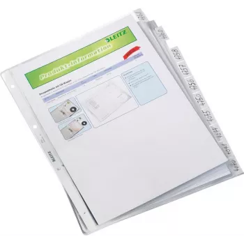 LEITZ A4 10-częściowe przekładki indeksujące, przezroczysty polipropylen, otwierane od góry, z zakładkami etykietami 4754-00-03