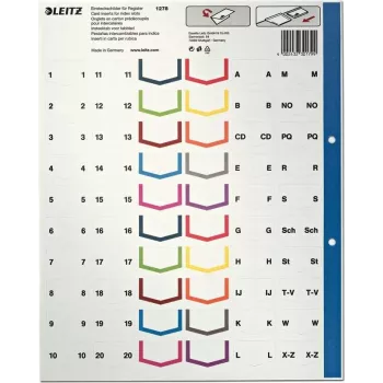 LEITZ A4 Extra Wide Blank Plastic Index Dividers, 20-Part, Universal Punching, Translucent White 1278-00-00