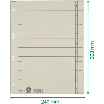 LEITZ A4 Extra Wide przekładki indeksujące, tektura manila 230 g/m², szare barwione w masie, puste zakładki, 100 arkuszy 1658-00-85