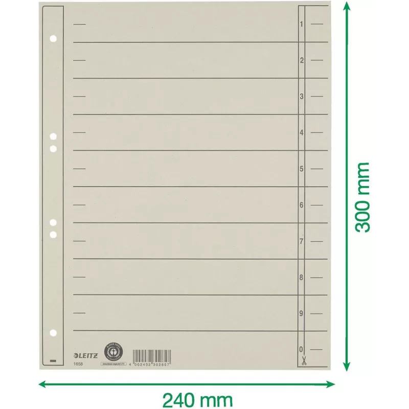 LEITZ A4 Extra Wide przekładki indeksujące, tektura manila 230 g/m², szare barwione w masie, puste zakładki, 100 arkuszy 1658-00-85