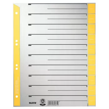LEITZ A4 Extra Wide przekładki z tektury kraft, 230gsm, szare z żółtymi pustymi zakładkami, zestaw 10-częściowy 1652-00-15