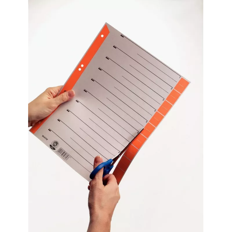 LEITZ A4 Extra Wide przekładki z tektury kraft, 230gsm, szare z żółtymi pustymi zakładkami, zestaw 10-częściowy 1652-00-15